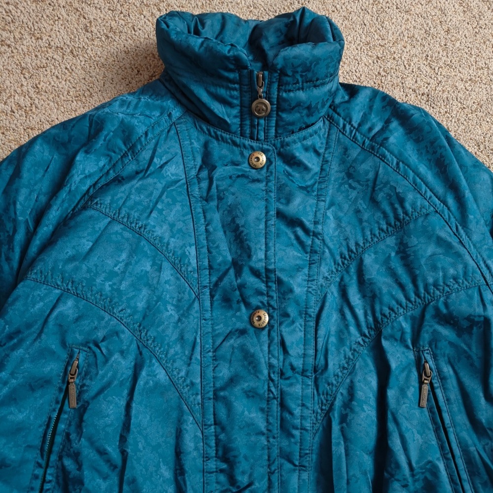 Vintage Descente‎ Teal Floral Ski Jacket Women's Size 10 Winter Warm Coat - Picture 4 of 16
